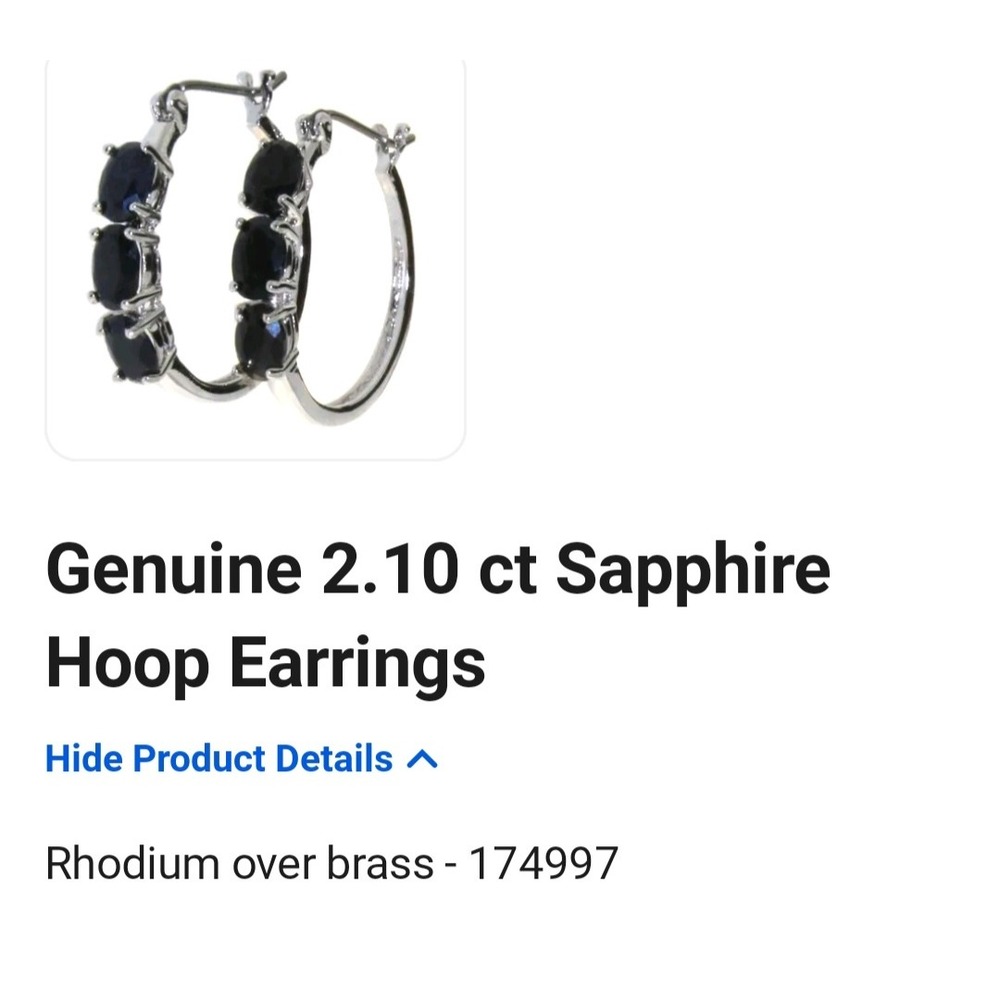 Genuine 2.10 ct Sapphire Hoop Earrings Rhodium Over Brass  Gemstone 174997
